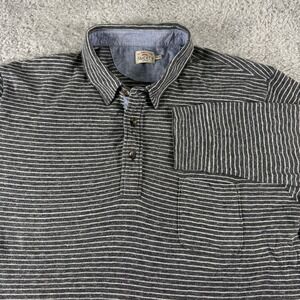 Faherty Brand Mens XXL Long Sleeve Striped Polo Shirt Gray White Organic Cotton
